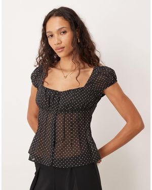 Motel Rolina Chiffon Polka Dot Sheer Blouse - Black
