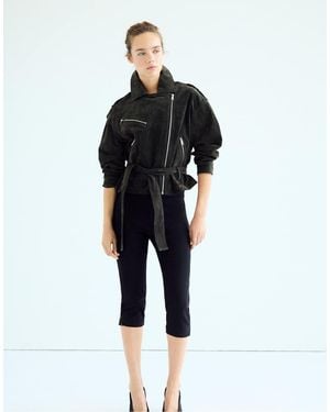 Stradivarius 100% Leather Biker Jacket - Black