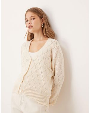 Jdy Diamond Knit Cardigan With Lettuce Sleeve - Natural