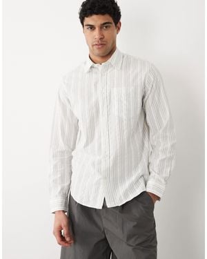 SELECTED 100% Cotton Long Sleeve Seersucker Shirt - White