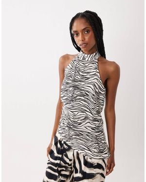 ASOS Set Printed Asym Halter Neck Longline Top In-multi - White