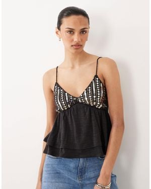 Miss Selfridge Festival Sequin Detail Babydoll Cami Top - Black