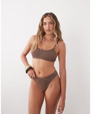 CUPSHE Scrunch Bralet Bikini Set - Brown