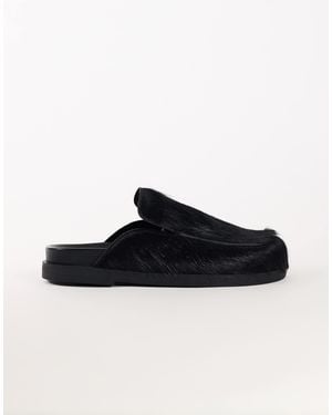 TOPSHOP Alexia loafer-mule aus echtleder mit langem haar - Schwarz