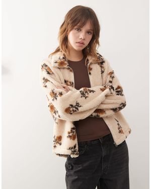 Monki Zip Up Fleece Jacket - Natural