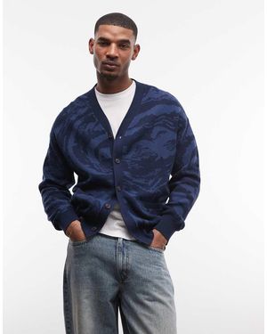 Element Cárdigan Azul Abotonado Con Estampado De Camuflaje De -Marrón