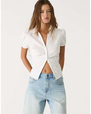 Stradivarius Mid Rise Denim Bermuda Shorts - Blue