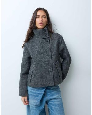 Object Funnel Neck Short Wool-blend Coat - Blue