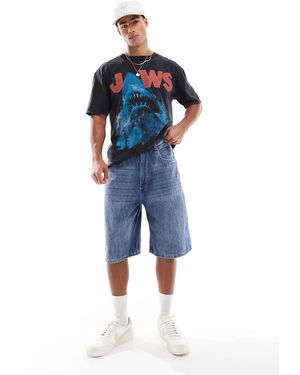 Pull&Bear Distressed Baggy Denim Short - Blue