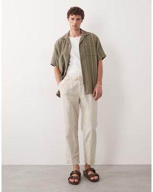 Mango Linen Mix Relaxed Fit Elasticated Draw String Waist Trousers - Natural