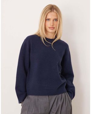 Gina Tricot Crew Neck Knitted Jumper With Wide Sleeves - Blue