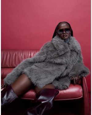 Noisy May Faux Fur Jacket - Grey
