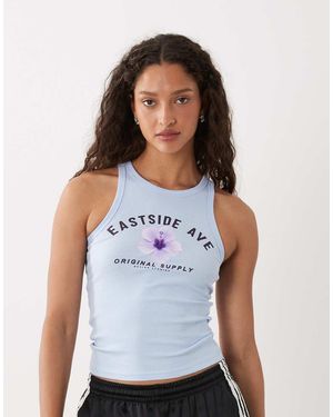 Cotton On High Neck Graphic Tank - Blue