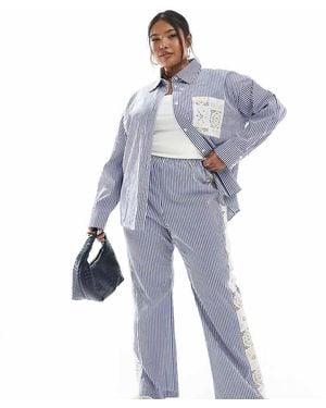 Renee Studio Plus Exclusive Crochet Side Panel Wide Leg Trousers - Blue