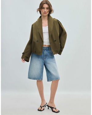 Stradivarius Cropped trenchcoat mit schal-kragen - Blau