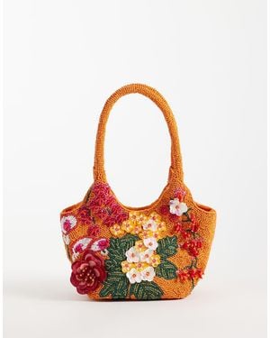 ASOS Floral Embellished Bucket Clutch Bag - White