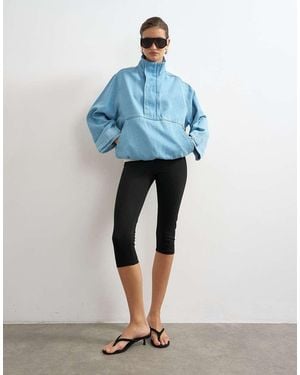 TOPSHOP Denim Funnel Neck Bubble Hem Top - White