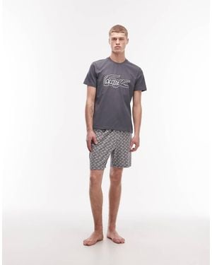 Lacoste Croc Print Jersey Pyjama Set - Grey