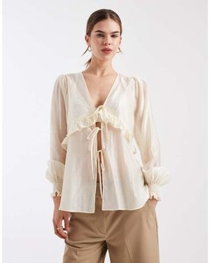 4th & Reckless Blusa Color Crema Transparente Con Lazada Delantera De Chifón De -Amarillo - Neutro
