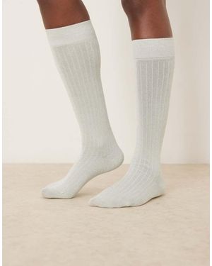 ASOS Silver Glitter Fine Ribbed Knee High Socks - Natural