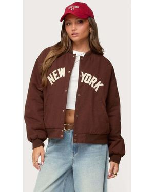 Edikted Big Apple Oversized Bomber Jacket - Brown