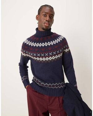 Barbour Roose Fair Isle Rollneck Knitted Jumper - Blue