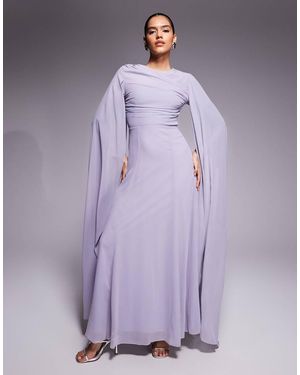 Beauut Vestido Largo Cruzado En La Parte Delantera Con Detalle De Capa Dramática De Chifón De -Morado
