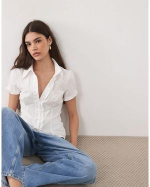 Miss Selfridge Fitted Shirt With Ruffles - Blue