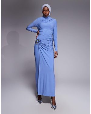 ASOS Long Sleeve Maxi Dress With Trim Detail - Blue