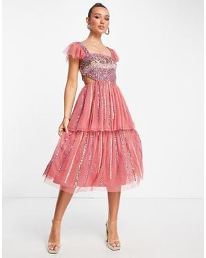 Maya Embellished Tiered Midi Dress - Pink