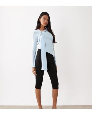 Kaiia Exclusive Double Layered Slinky Tie Drape Detail Long Sleeve Top - Blue