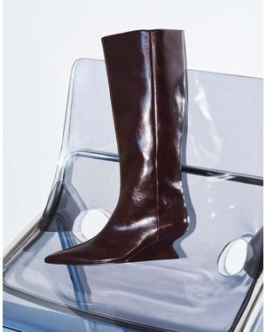 ASOS Botas De Cuña Hasta La Rodilla Con Cierre Elástico En Burdeos-Rojo - Morado