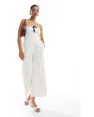 Hollister Strapless Linen Jumpsuit With Contrast Trims - White