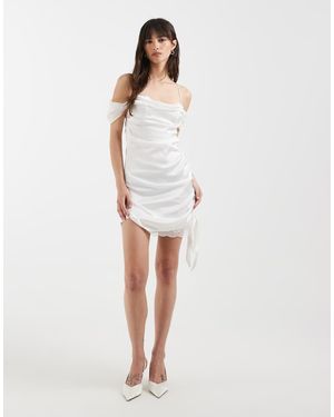 KAT THE LABEL Marilyn Satin Ruched Slip Dress - White