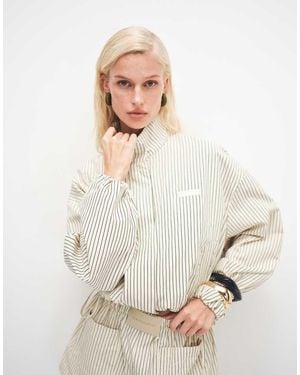 CERNUCCI Nylon Stripe Funnel Neck Jacket - Natural