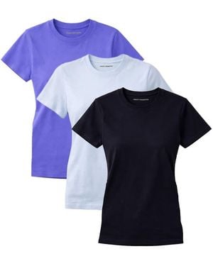French Connection 3 Pack Cotton Crew Neck Logo Short Sleeve T-Shirts - Blue
