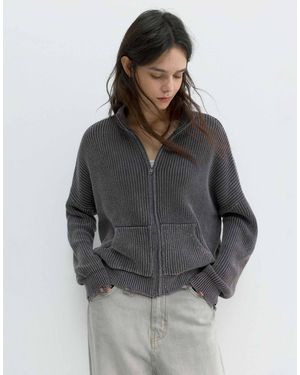 Pull&Bear Gilet zippé déchiré - noir délavé - Gris
