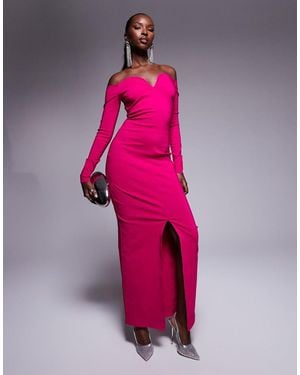 Vesper Bardot Long Sleeve Maxi Dress - Pink