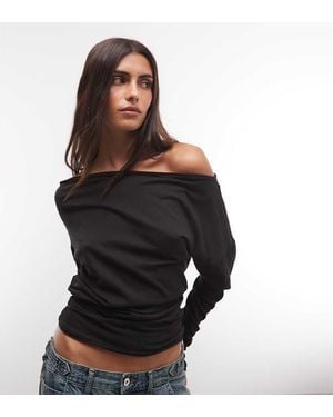 Weekday Top Semitrasparente A Maniche Lunghe Con Spalle Scoperte - Nero