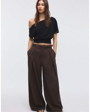 Stradivarius Maxi-dart Trousers With Belt - Blue