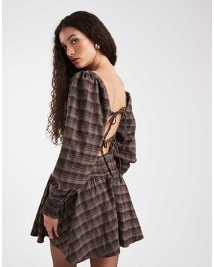 Daisy Street Volume Sleeve Drop Waist Mini Dress - Red