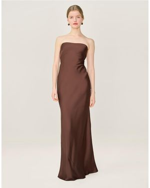 OMNES Dresses Amdra Strapless Satin Maxi Dress - Brown