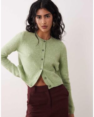 Jdy Cárdigan Verde Con Cuello Redondo De Mezcla De Lana De