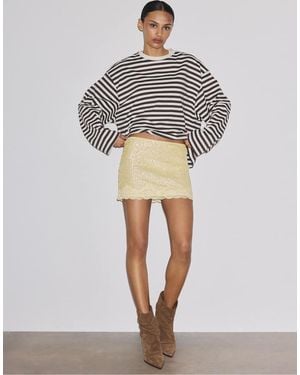 Stradivarius Sequin Mini Skirt With Lace Trim - Yellow