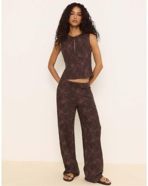 Stradivarius Embroidered Straight-leg Trousers - Natural