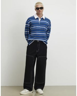 River Island Oversized Fit Cotton Striped Polo Shirt - Blue