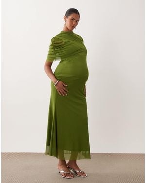 Vero Moda Drape Detail Mesh Maxi Dress - Green