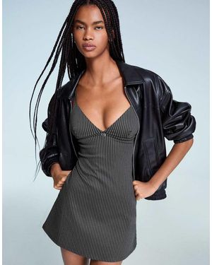 Bershka Check Mini Dress - Black