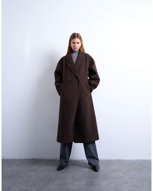 TOPSHOP Manteau long habillé à manches ovoïdes et double boutonnage - chocolat - Marron