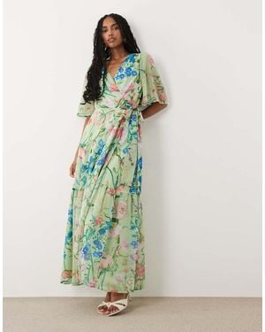 Hope & Ivy Flutter Sleeve Maxi Wrap Dress - Green